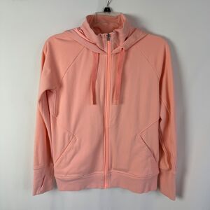 Athleta Womens Triumph Full Zip Up Hoodie Sweatshirt Size Large Peach Thumbholes